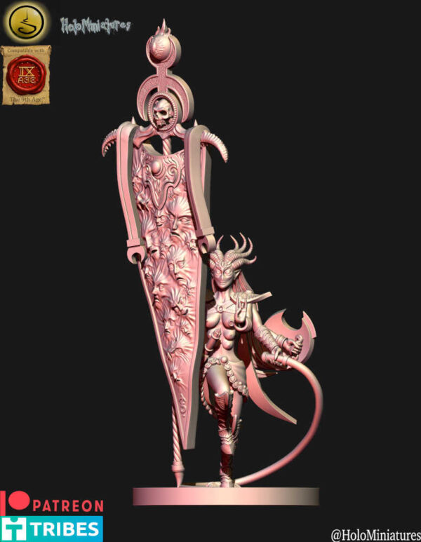 Daemon Of Lust Herald With Battle Standard 3D Miniature HoloMiniatures