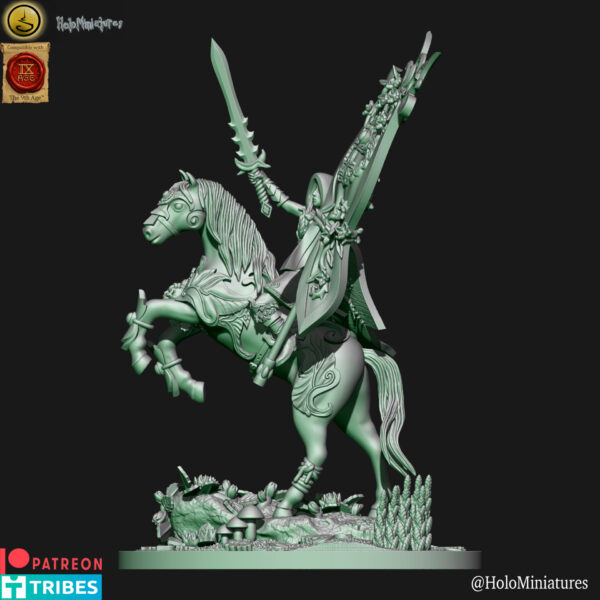 Wood Elves Battle Standard Bearer On Horse 3D Miniature HoloMiniatures