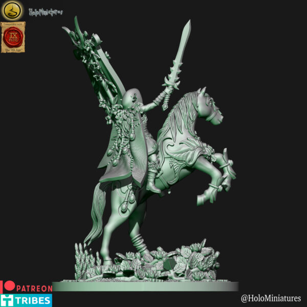 Wood Elves Battle Standard Bearer On Horse 3D Miniature HoloMiniatures - Image 3