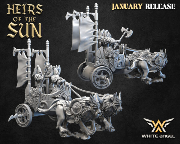 Chariot of Lions 3D Miniature White Angel
