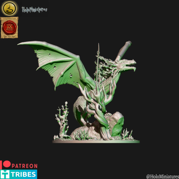 Wood Elves Lord Or Mage On Forest Dragon 3D Miniature HoloMiniatures
