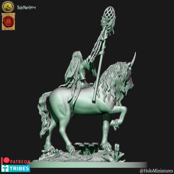 Wood Elves Mage On Unicorn 3D Miniature HoloMiniatures - Image 3