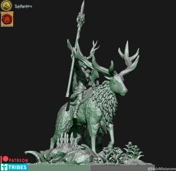 Wood Elves Lord On Stag 3D Miniature HoloMiniatures