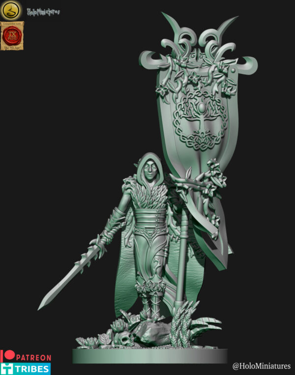 Wood Elves Battle Standard Bearer 3D Miniature HoloMiniatures